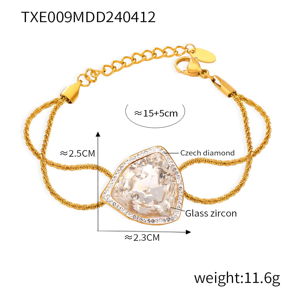 304 Stainless Steel 18K Gold Plated Casual Elegant Simple Style Plating Inlay Triangle Rhinestones Glass Zircon Bracelets Necklace