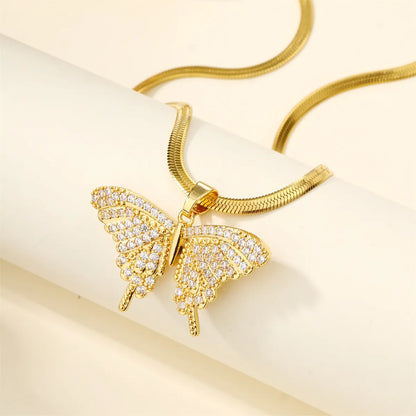 304 Stainless Steel 18K Gold Plated Casual Inlay Butterfly Devil'S Eye Dragonfly Zircon Pendant Necklace