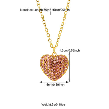 Wholesale Jewelry Casual Heart Shape 201 Stainless Steel 304 Stainless Steel Zircon 18K Gold Plated Inlay Pendant Necklace