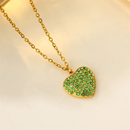 Wholesale Jewelry Casual Heart Shape 201 Stainless Steel 304 Stainless Steel Zircon 18K Gold Plated Inlay Pendant Necklace