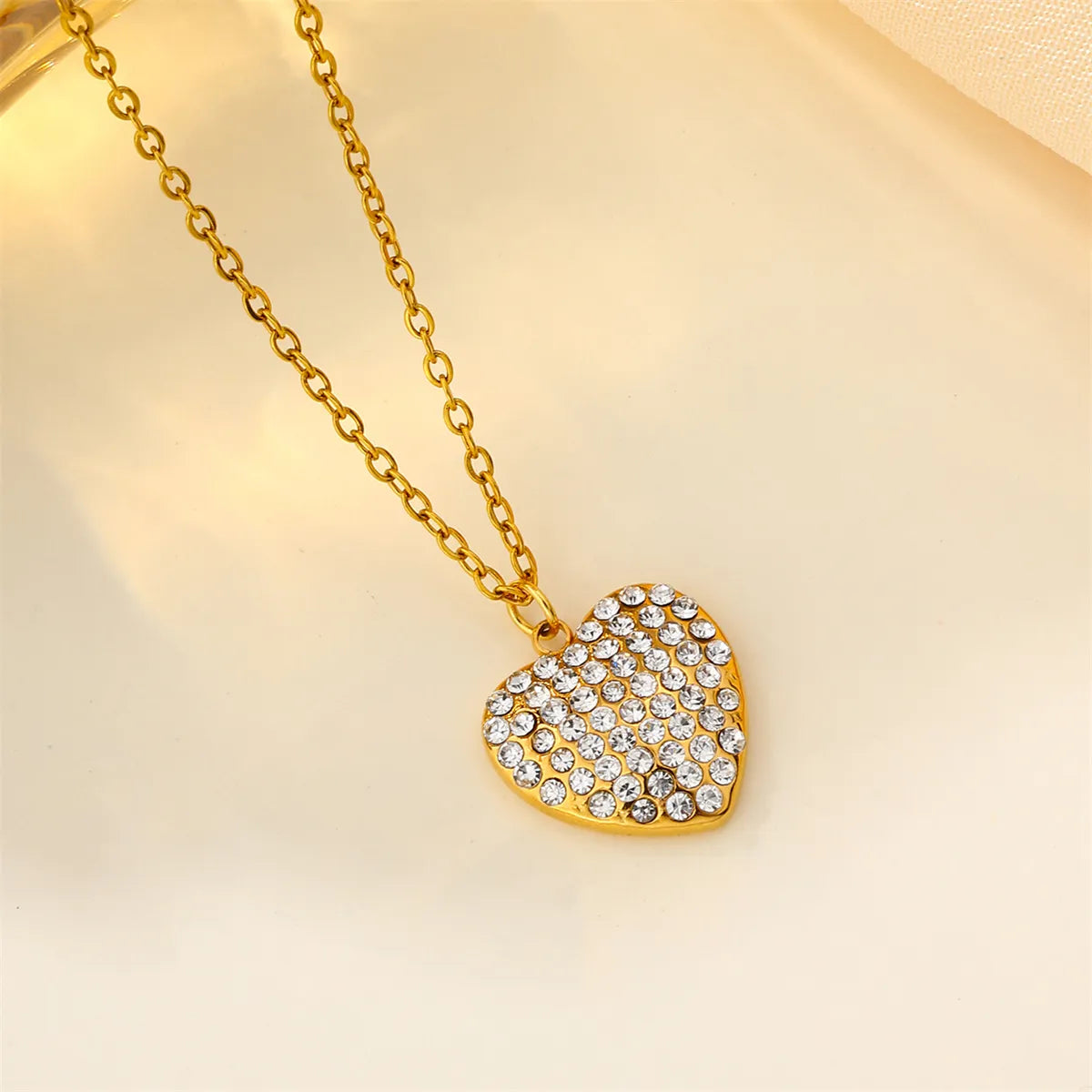 Wholesale Jewelry Casual Heart Shape 201 Stainless Steel 304 Stainless Steel Zircon 18K Gold Plated Inlay Pendant Necklace