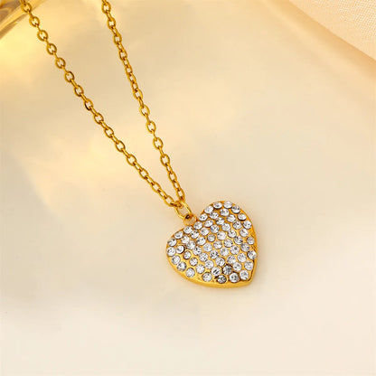 Wholesale Jewelry Casual Heart Shape 201 Stainless Steel 304 Stainless Steel Zircon 18K Gold Plated Inlay Pendant Necklace