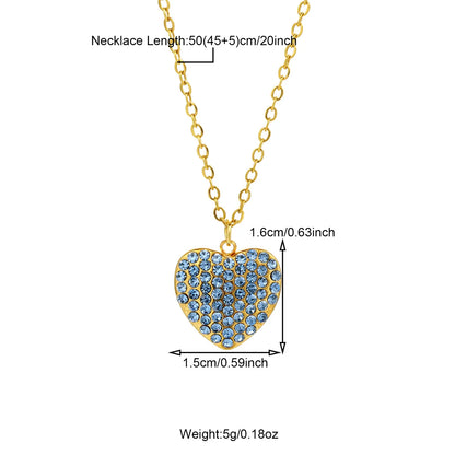 Wholesale Jewelry Casual Heart Shape 201 Stainless Steel 304 Stainless Steel Zircon 18K Gold Plated Inlay Pendant Necklace