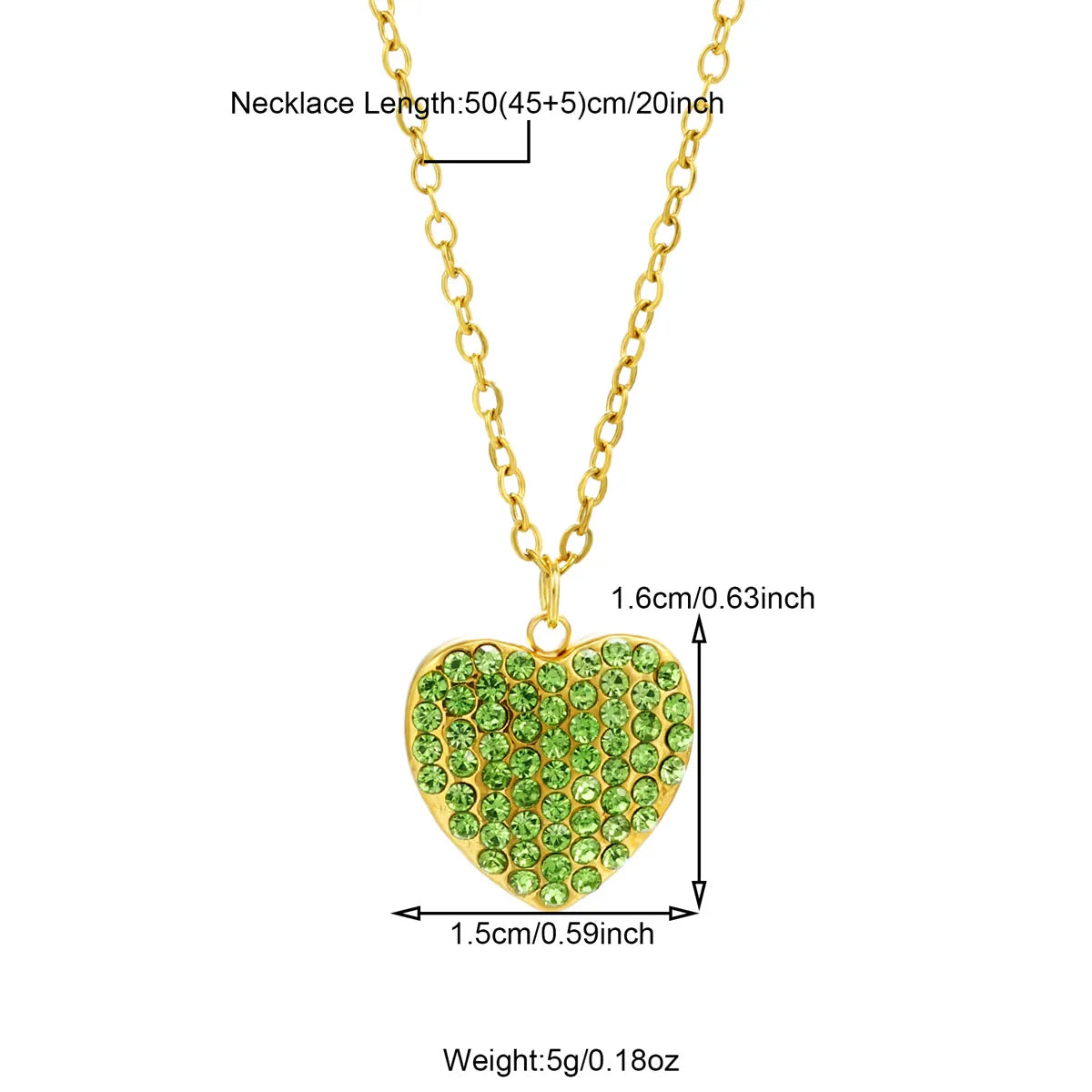 Wholesale Jewelry Casual Heart Shape 201 Stainless Steel 304 Stainless Steel Zircon 18K Gold Plated Inlay Pendant Necklace