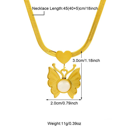 304 Stainless Steel 18K Gold Plated Casual Inlay Moon Leaves Butterfly Zircon Three Layer Necklace Pendant Necklace