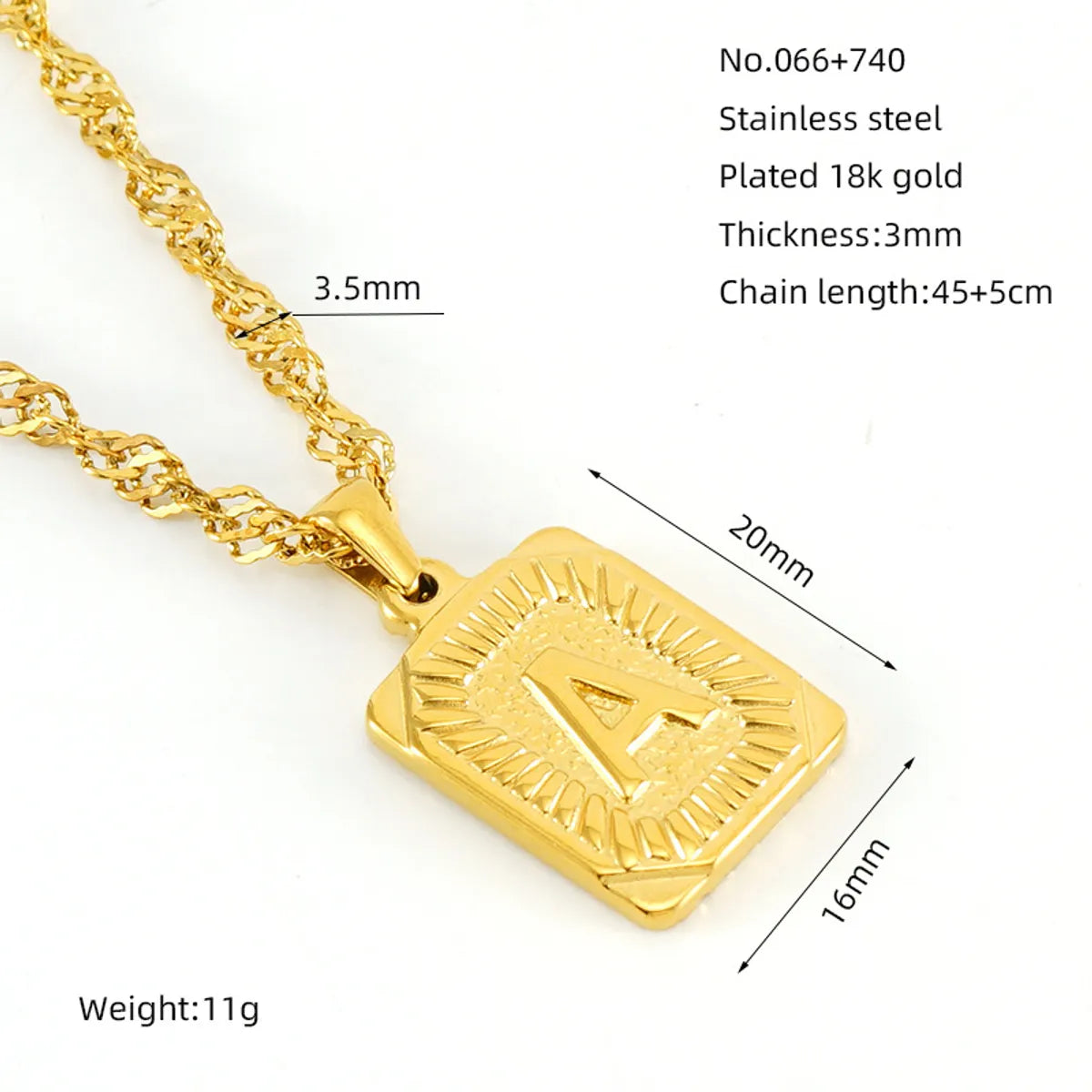 304 Stainless Steel 18K Gold Plated Casual Letter Pendant Necklace