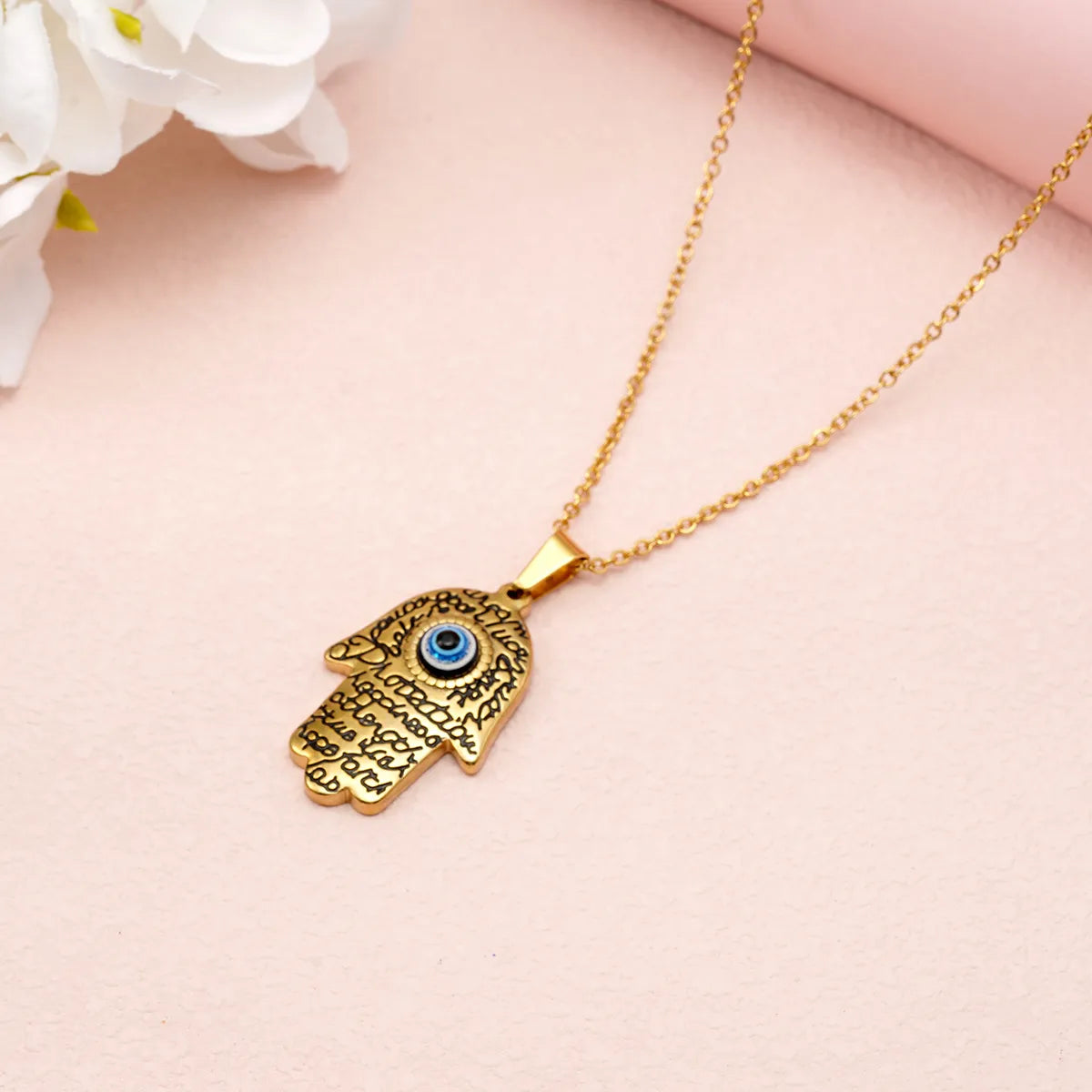 Wholesale Jewelry Casual MAMA Simple Style Letter Devil'S Eye  304 Stainless Steel Resin 18K Gold Plated Pendant Necklace