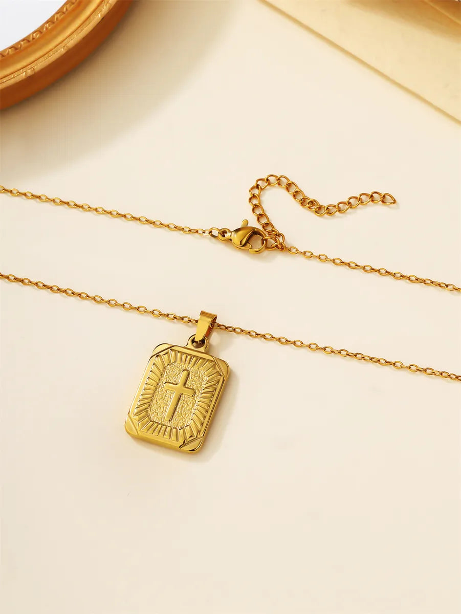 304 Stainless Steel 18K Gold Plated Casual Plating Frill Cross Pendant Necklace