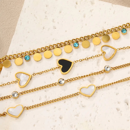 304 Stainless Steel 18K Gold Plated Casual Plating Inlay Heart Shape Bracelets