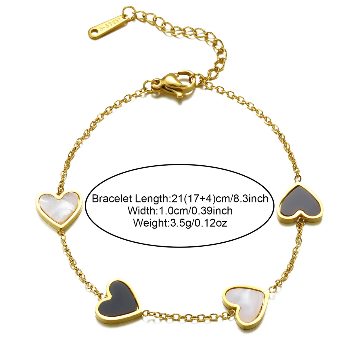 304 Stainless Steel 18K Gold Plated Casual Plating Inlay Heart Shape Bracelets