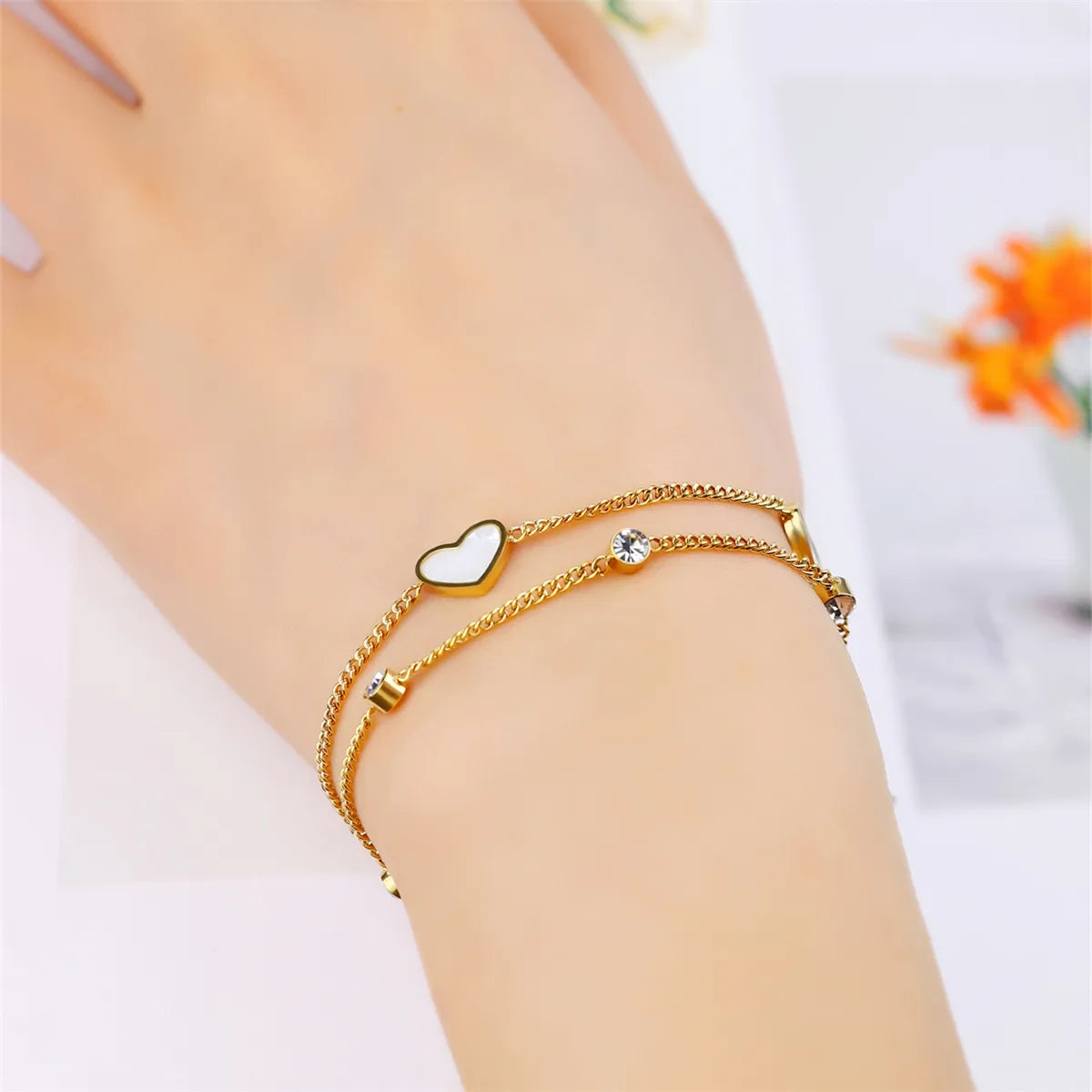 304 Stainless Steel 18K Gold Plated Casual Plating Inlay Heart Shape Bracelets