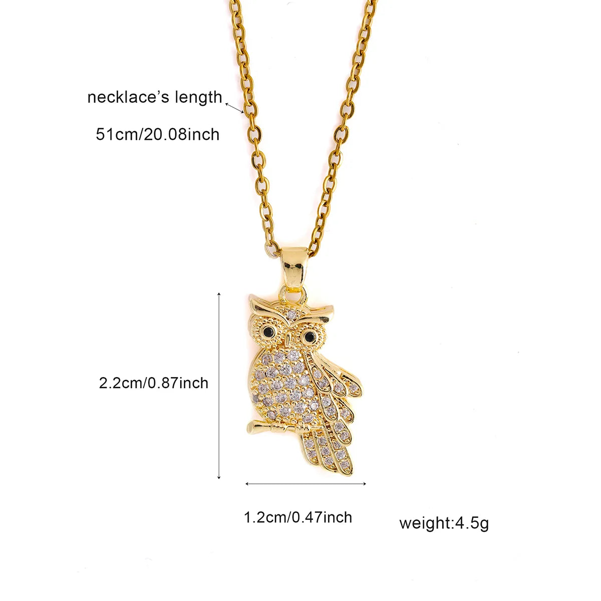 304 Stainless Steel 18K Gold Plated Casual Plating Inlay Owl Zircon Pendant Necklace