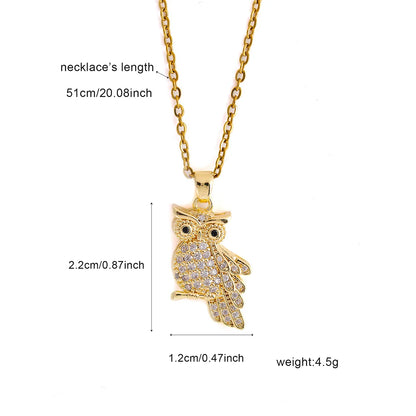 304 Stainless Steel 18K Gold Plated Casual Plating Inlay Owl Zircon Pendant Necklace