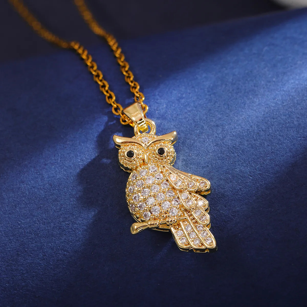 304 Stainless Steel 18K Gold Plated Casual Plating Inlay Owl Zircon Pendant Necklace