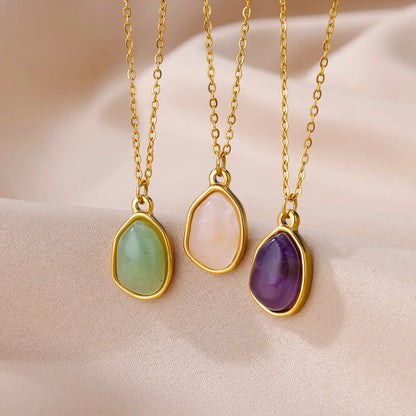 304 Stainless Steel 18K Gold Plated Casual Plating Inlay Solid Color Natural Stone Pendant Necklace