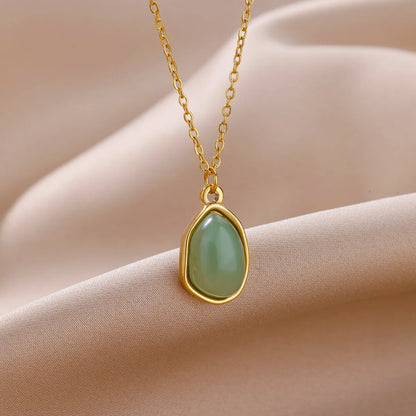 304 Stainless Steel 18K Gold Plated Casual Plating Inlay Solid Color Natural Stone Pendant Necklace