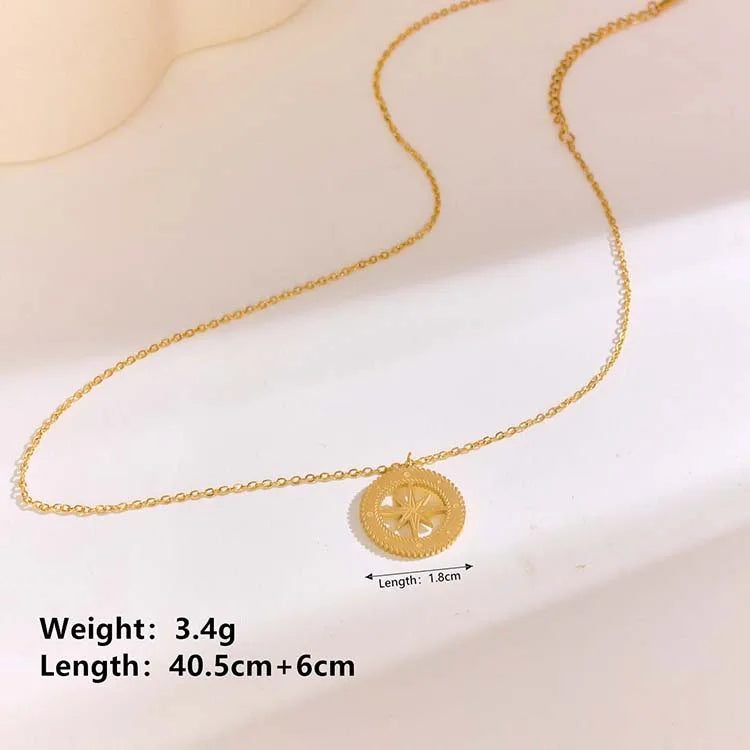 304 Stainless Steel 18K Gold Plated Casual Plating Round Star Pendant Necklace