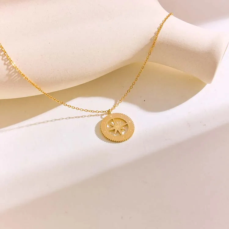 304 Stainless Steel 18K Gold Plated Casual Plating Round Star Pendant Necklace