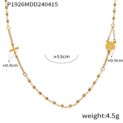 304 Stainless Steel 18K Gold Plated Casual Retro Simple Style Plating Cross Round Heart Shape Long Necklace