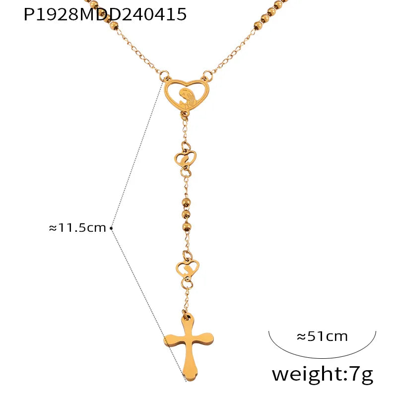 304 Stainless Steel 18K Gold Plated Casual Retro Simple Style Plating Cross Round Heart Shape Long Necklace