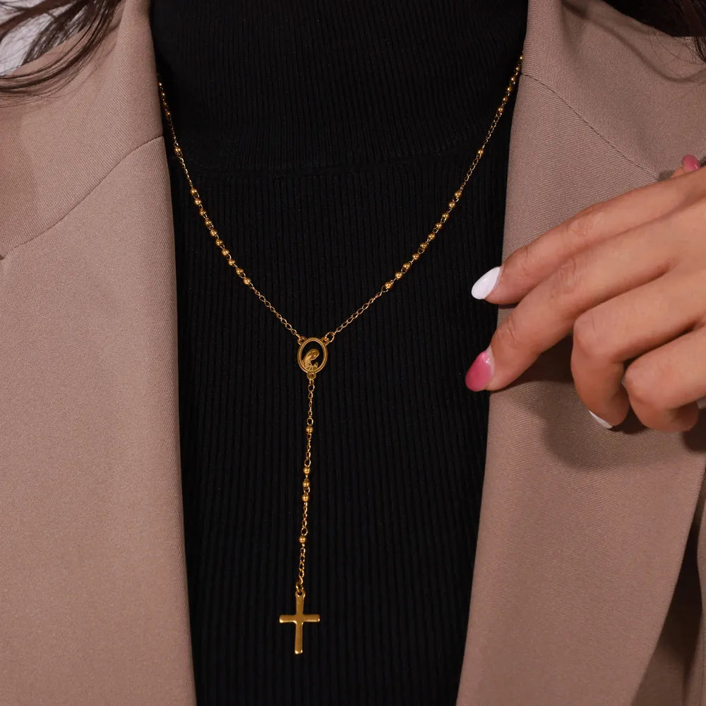 304 Stainless Steel 18K Gold Plated Casual Retro Simple Style Plating Cross Round Heart Shape Long Necklace