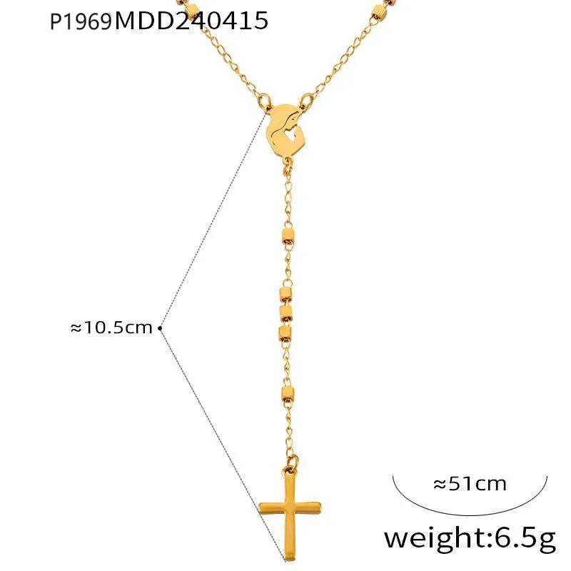 304 Stainless Steel 18K Gold Plated Casual Retro Simple Style Plating Cross Round Heart Shape Long Necklace