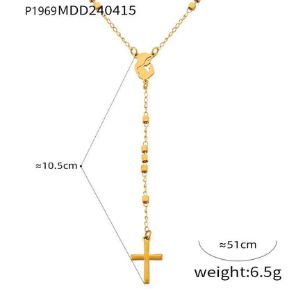 304 Stainless Steel 18K Gold Plated Casual Retro Simple Style Plating Cross Round Heart Shape Long Necklace