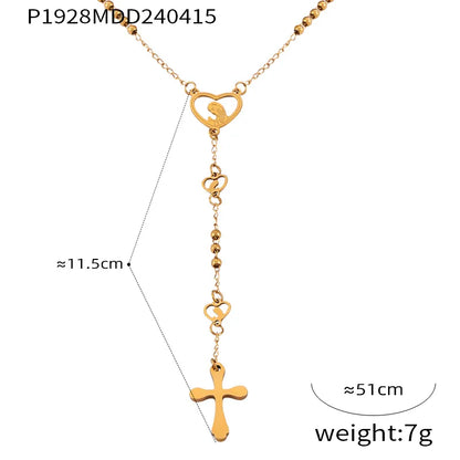 304 Stainless Steel 18K Gold Plated Casual Retro Simple Style Plating Cross Round Heart Shape Long Necklace