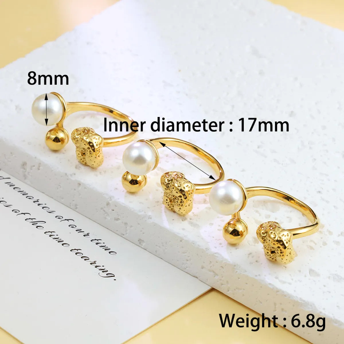 304 Stainless Steel 18K Gold Plated Casual Simple Style Asymmetrical Inlay Round Artificial Pearls Open Rings