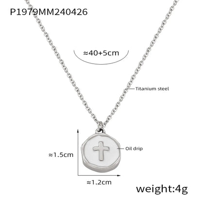 304 Stainless Steel 18K Gold Plated Casual Simple Style Commute Enamel Plating Cross Round Heart Shape Pendant Necklace