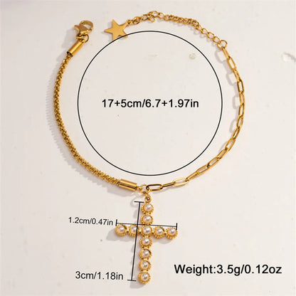 304 Stainless Steel 18K Gold Plated Casual Simple Style Commute Plating Hollow Out Inlay Cross Heart Shape Artificial Pearls Rhinestones Bracelets