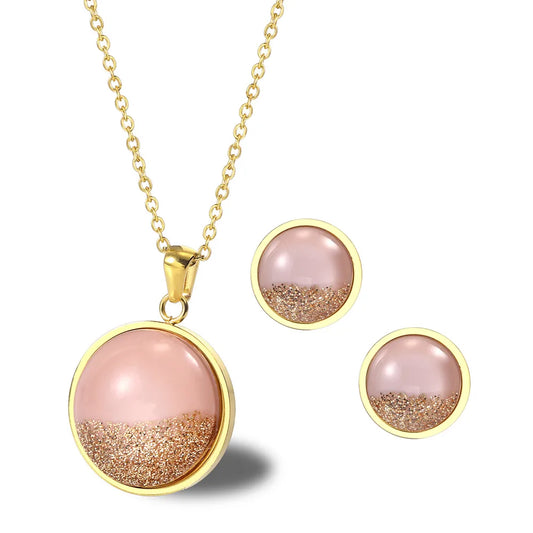 304 Stainless Steel 18K Gold Plated Casual Simple Style Plating Round Earrings Necklace