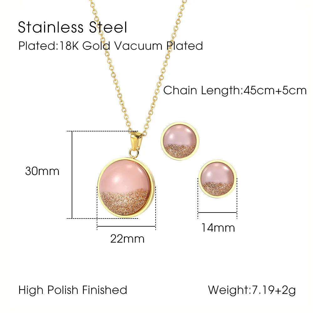 304 Stainless Steel 18K Gold Plated Casual Simple Style Plating Round Earrings Necklace