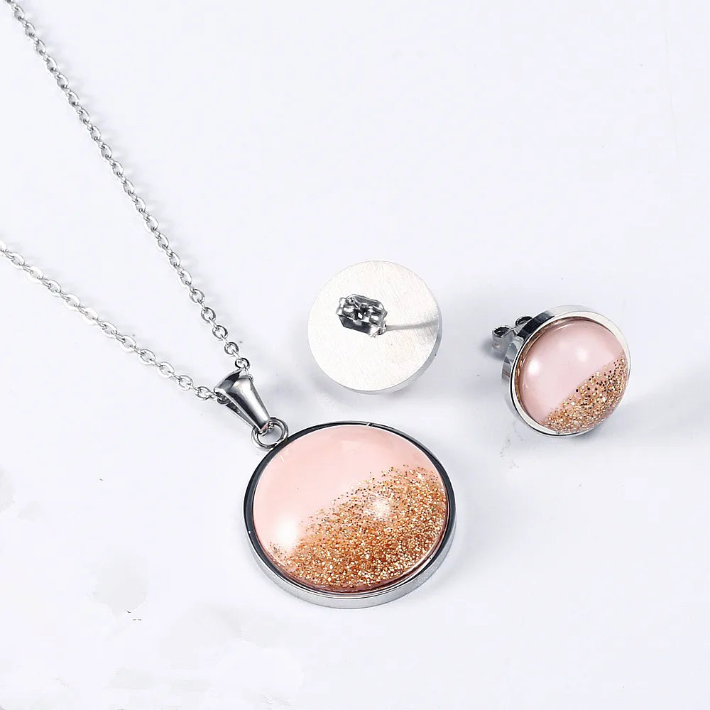 304 Stainless Steel 18K Gold Plated Casual Simple Style Plating Round Earrings Necklace