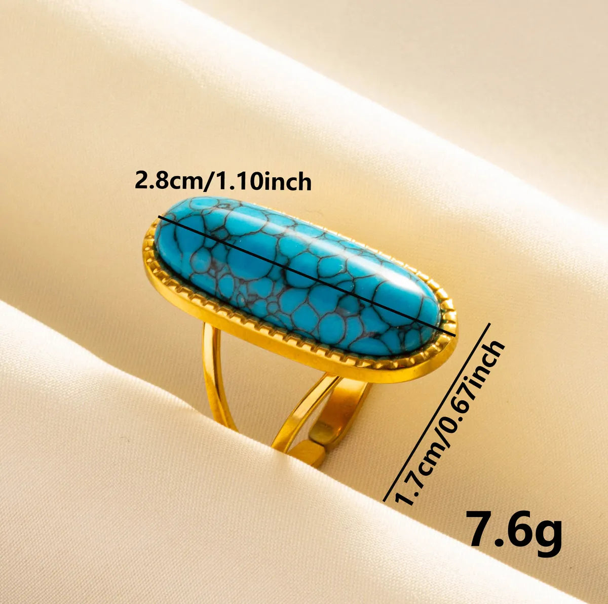 304 Stainless Steel 18K Gold Plated Classical Classic Style Inlay U Shape Geometric Artificial Gemstones Imitating Stone Open Rings