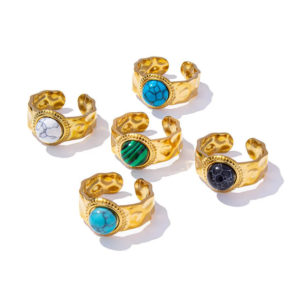 304 Stainless Steel 18K Gold Plated Classical Lady Classic Style Inlay Geometric Artificial Gemstones Imitating Stone Open Rings