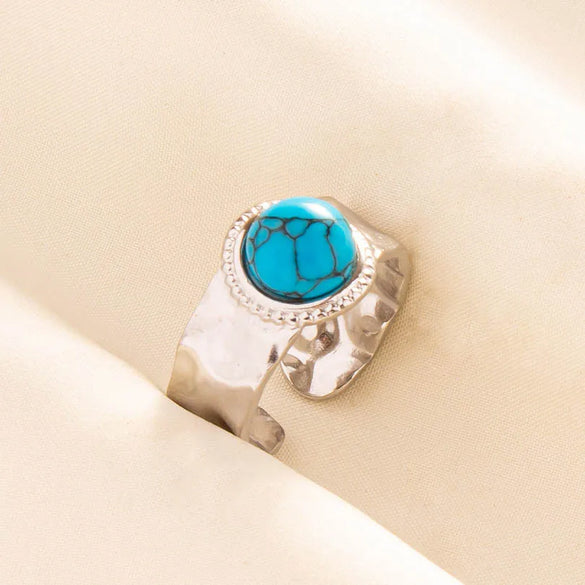 304 Stainless Steel 18K Gold Plated Classical Lady Classic Style Inlay Geometric Artificial Gemstones Imitating Stone Open Rings