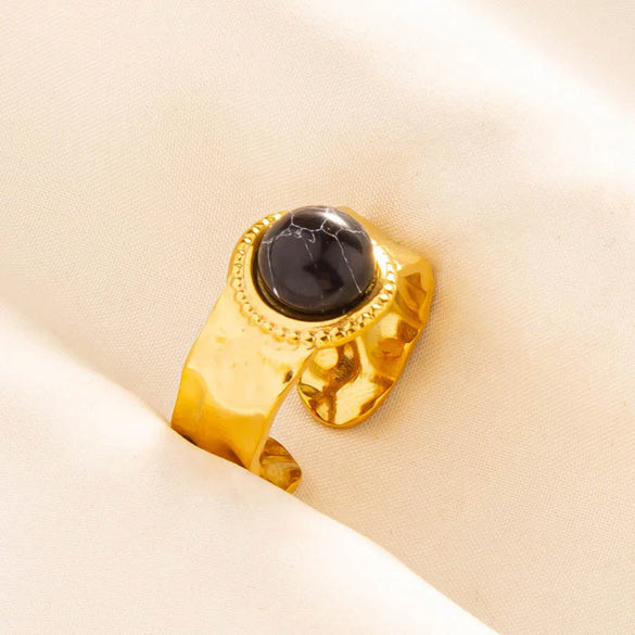 304 Stainless Steel 18K Gold Plated Classical Lady Classic Style Inlay Geometric Artificial Gemstones Imitating Stone Open Rings