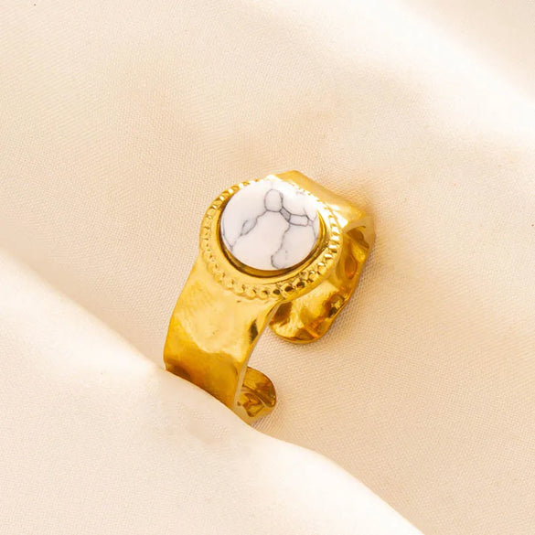 304 Stainless Steel 18K Gold Plated Classical Lady Classic Style Inlay Geometric Artificial Gemstones Imitating Stone Open Rings