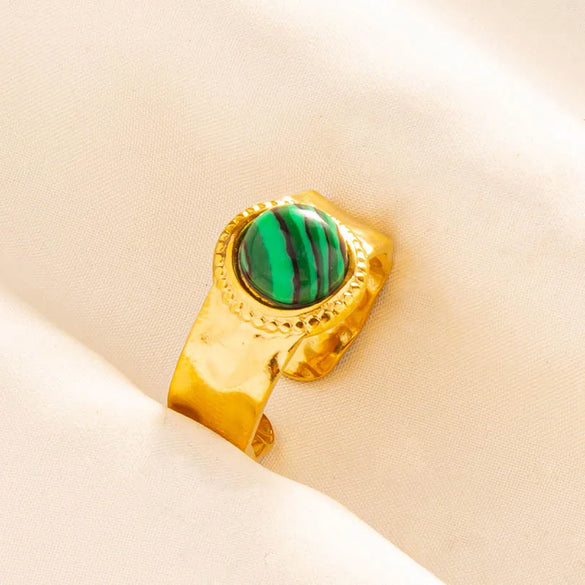 304 Stainless Steel 18K Gold Plated Classical Lady Classic Style Inlay Geometric Artificial Gemstones Imitating Stone Open Rings