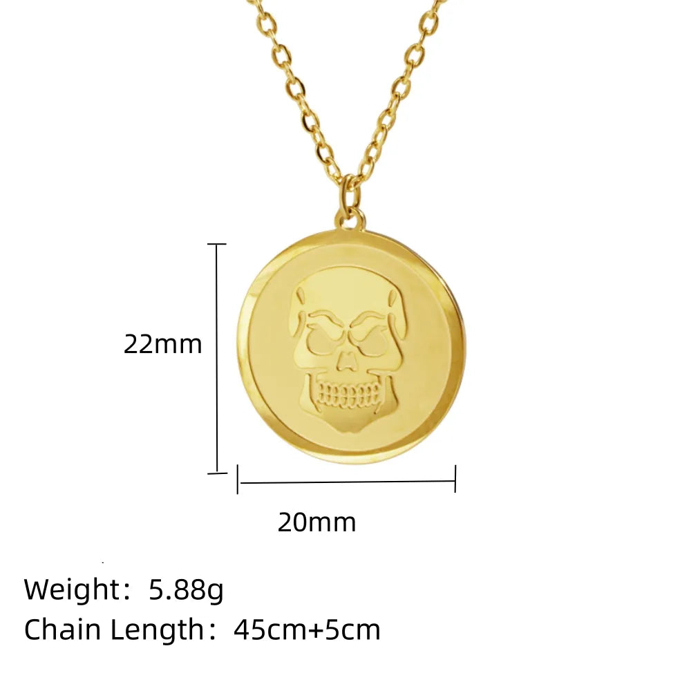 304 Stainless Steel 18K Gold Plated Cool Style Polishing Skull Pendant Necklace