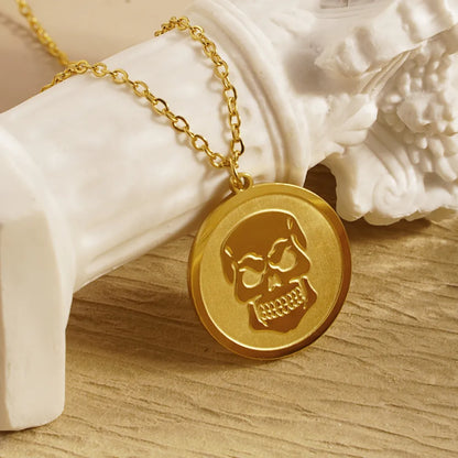 304 Stainless Steel 18K Gold Plated Cool Style Polishing Skull Pendant Necklace