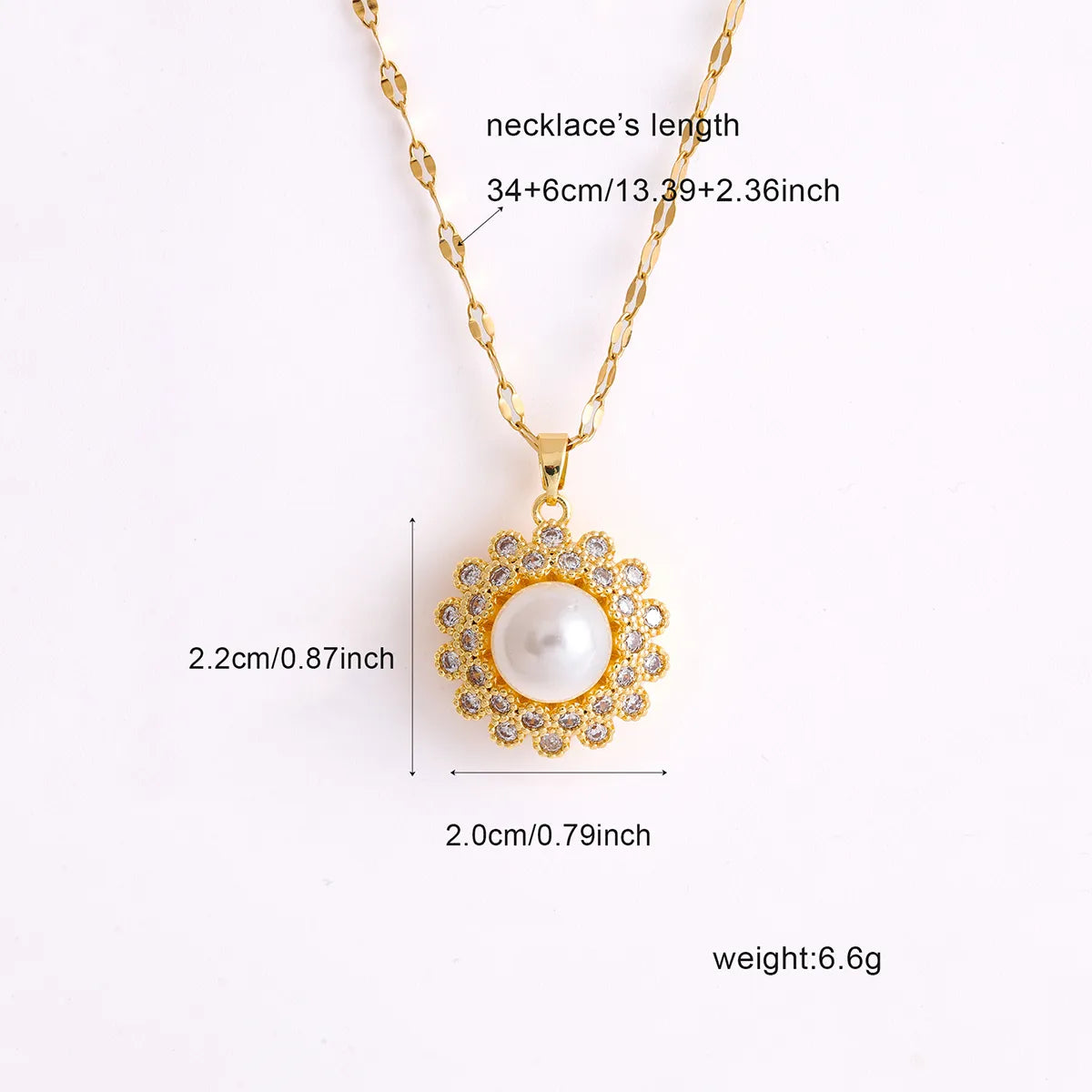 304 Stainless Steel 18K Gold Plated Cute Diamond Round Flower Zircon Pendant Necklace