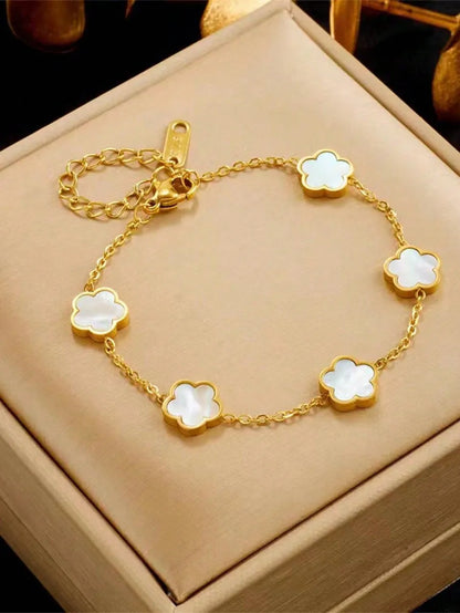 304 Stainless Steel 18K Gold Plated Cute Lady Sweet Enamel Flower Bracelets