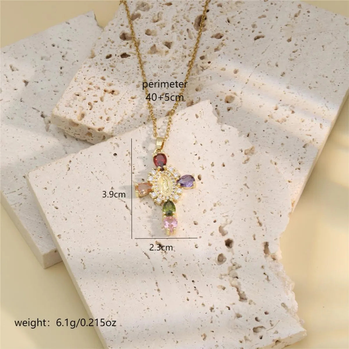 304 Stainless Steel 18K Gold Plated Cute Romantic Shiny Plating Inlay Human Cross Zircon Pendant Necklace