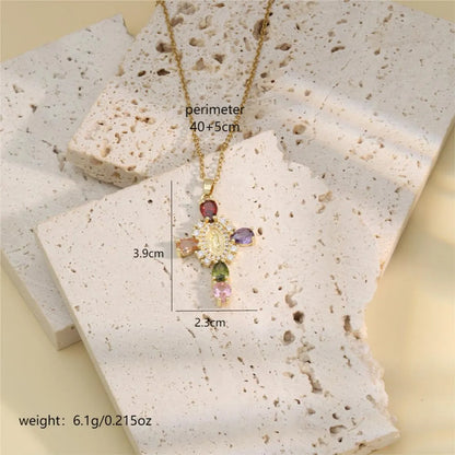 304 Stainless Steel 18K Gold Plated Cute Romantic Shiny Plating Inlay Human Cross Zircon Pendant Necklace