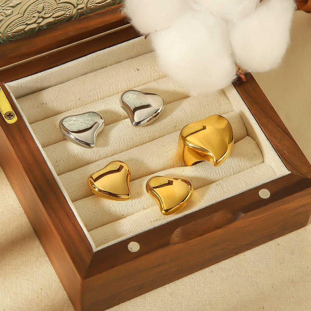 304 Stainless Steel 18K Gold Plated Cute Simple Style Polishing Heart Shape Rings Earrings