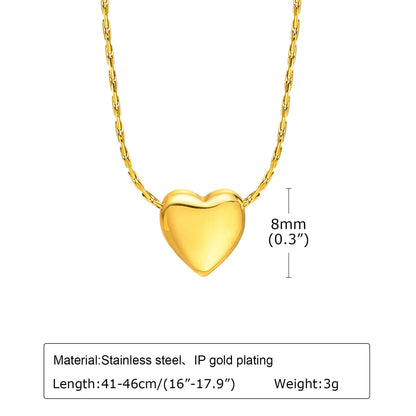 304 Stainless Steel 18K Gold Plated Cute Sweet Heart Shape Pendant Necklace