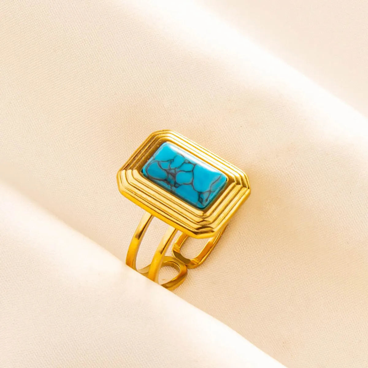 304 Stainless Steel 18K Gold Plated Elegant Classical Lady Inlay Geometric Artificial Gemstones Imitating Stone Open Rings