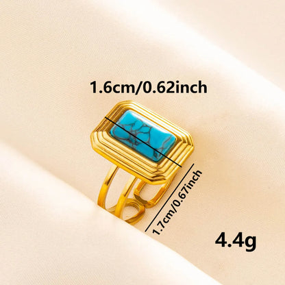 304 Stainless Steel 18K Gold Plated Elegant Classical Lady Inlay Geometric Artificial Gemstones Imitating Stone Open Rings